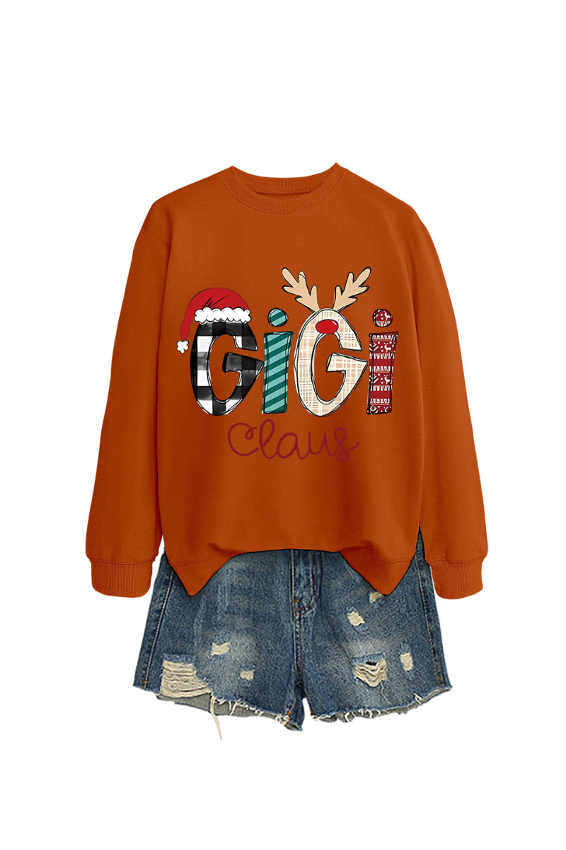 Christmas Print Crew Neck Loose Pullover Sweatshirt