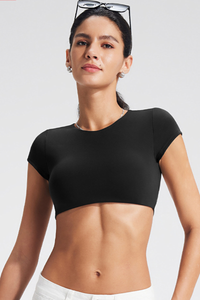 Women's Roundneck Cutout Cropped Sports Yoga T-shirt