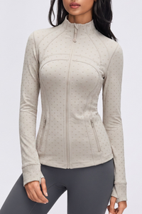 Women's Fall Polka Dot Stand Collar Finger Cuffs Yoga Jacket
