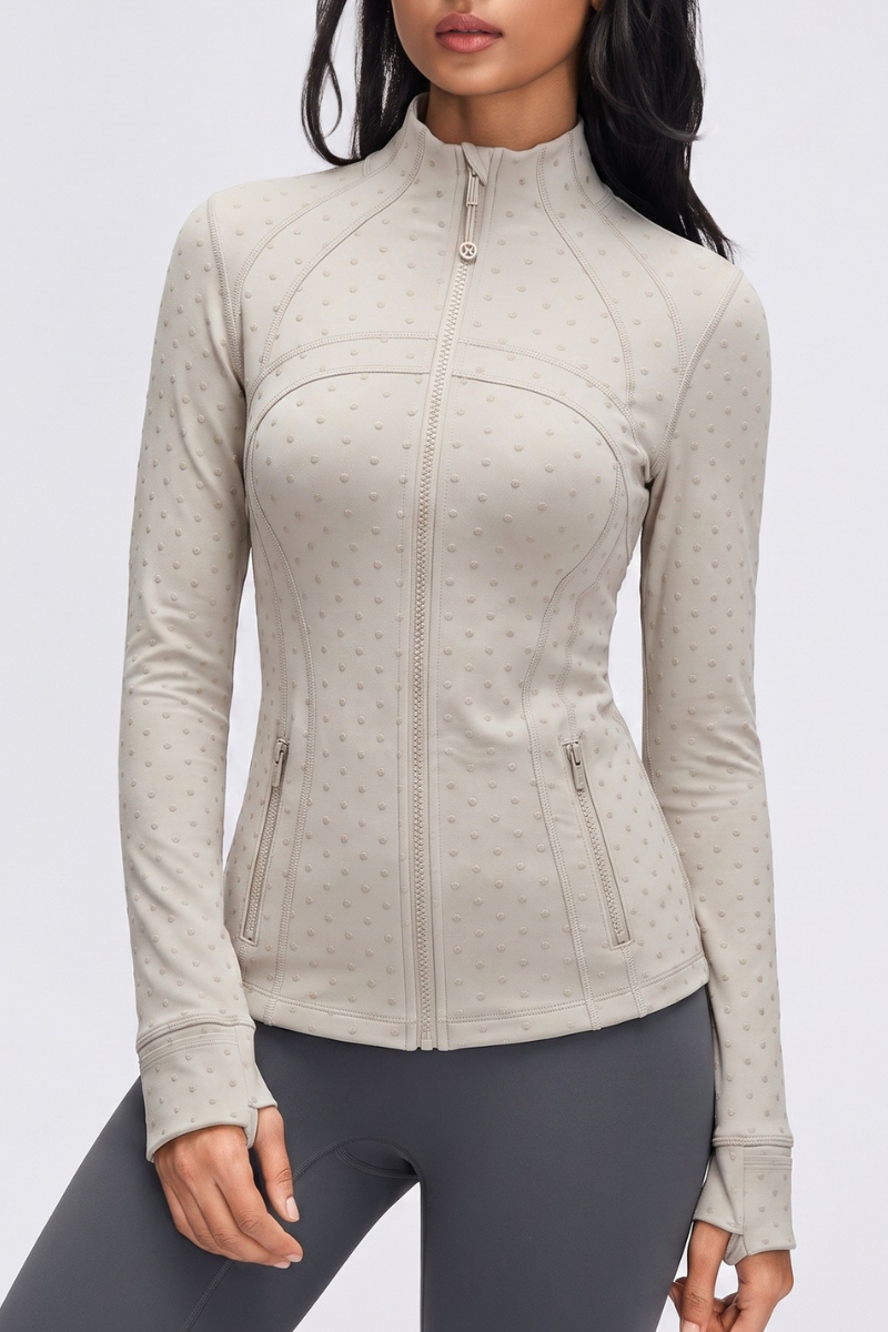 Women's Fall Polka Dot Stand Collar Finger Cuffs Yoga Jacket