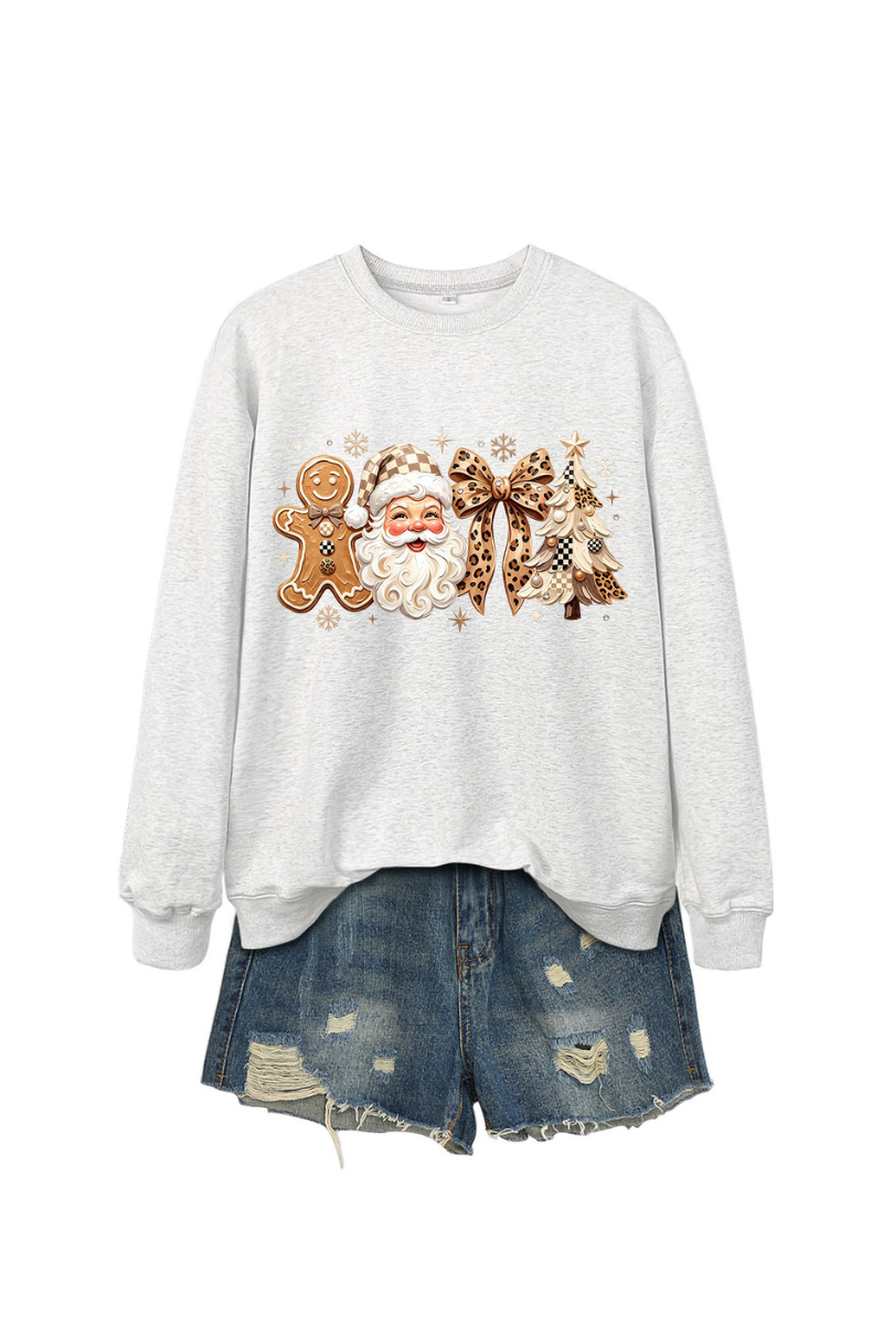 Women's Fall Christmas Santa Bow Printed Multicolor Pullover