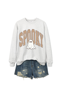 Women's Fall Halloween Plaid Ghost Print Oversize Pullover