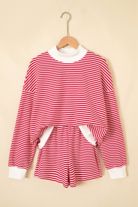 Women's Loungewear Sets:Striped Mock Neck Sweatshirt &Shorts