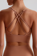 Women Cross Back Naked Feel Sports Bra: Removable Padded Yoga Top + Crisscross Back Design