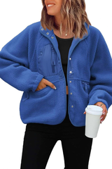 Women's Fall/Winter Patch Pockets Fleece Snap Button Jacket