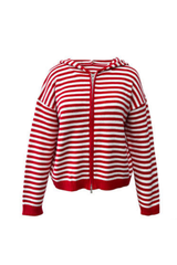 Women's Winter Striped Two-Way Zipper Hooded Knit Cardigan