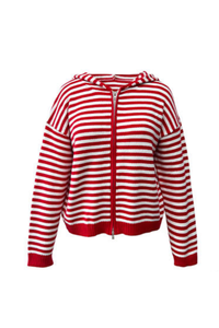Women's Winter Striped Two-Way Zipper Hooded Knit Cardigan