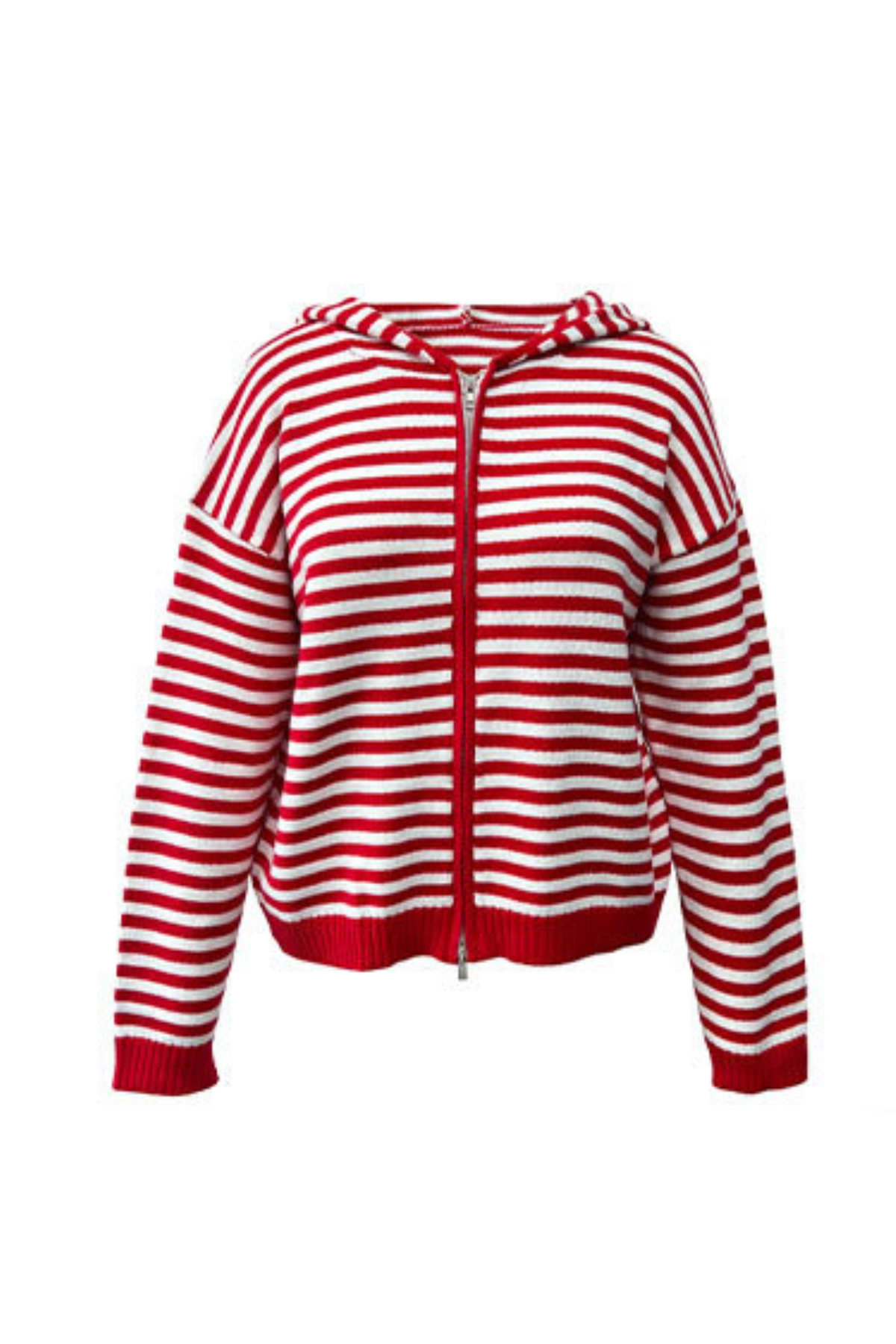 Women's Winter Striped Two-Way Zipper Hooded Knit Cardigan
