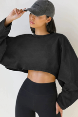 Women's Fall Cropped Drop Shoulder Long Sleeve Top