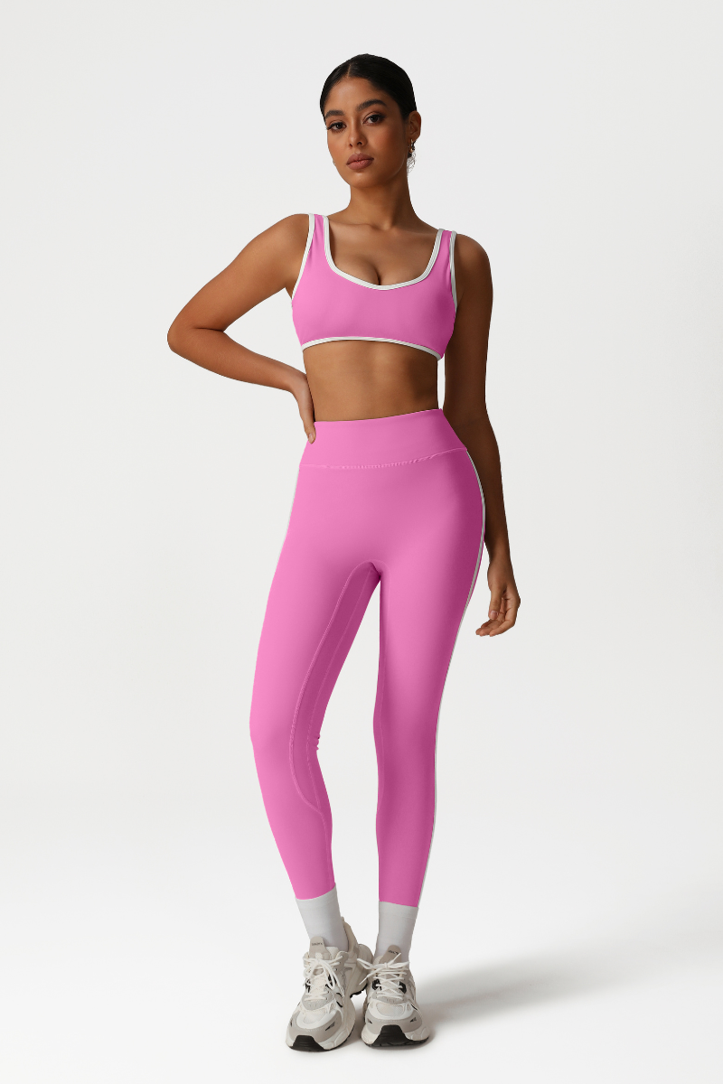Women High-Waisted Color-Block Butt-Lifting Yoga Set: Sports Bra + 9/10 Leggings