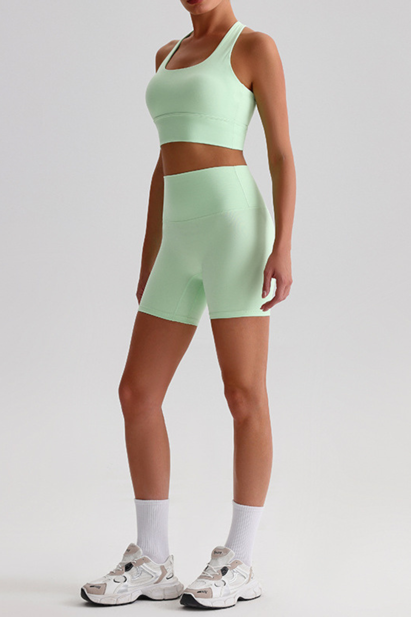Women's Bare Feel Cross Back Bra &High Waist Shorts Yaga Set
