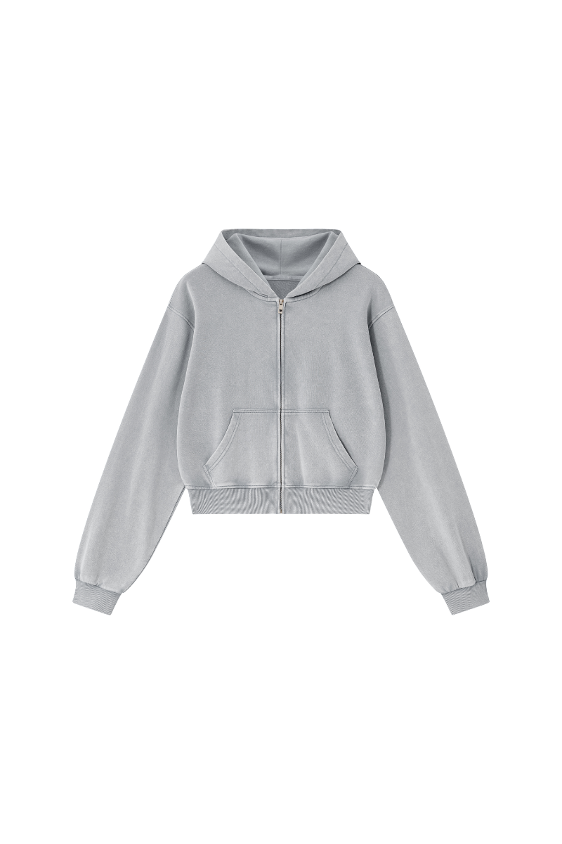 Unisex Fall Campus Cropped Zip Up Hooded Jacket