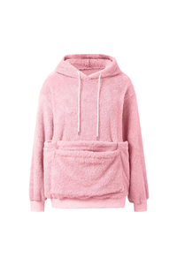 Women's Plush Long-Sleeve Drawstring Hoodie with Pet Pouch