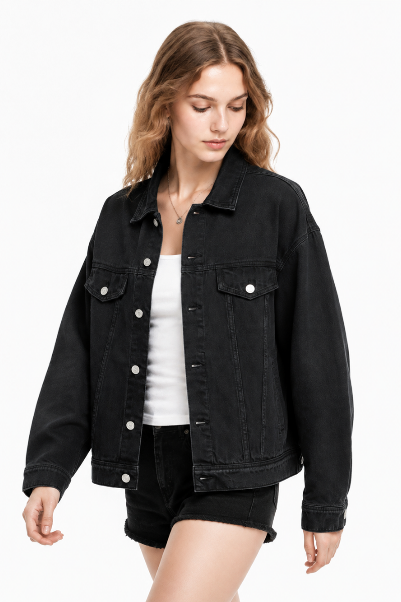 Women's Fall 100% Cotton Oversized Washed Denim Jacket