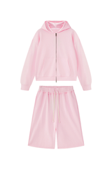 Men's 100% Cotton Loungewear Sets:Hooded Jacket &Mid Shorts