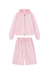 Men's 100% Cotton Loungewear Sets:Hooded Jacket &Mid Shorts