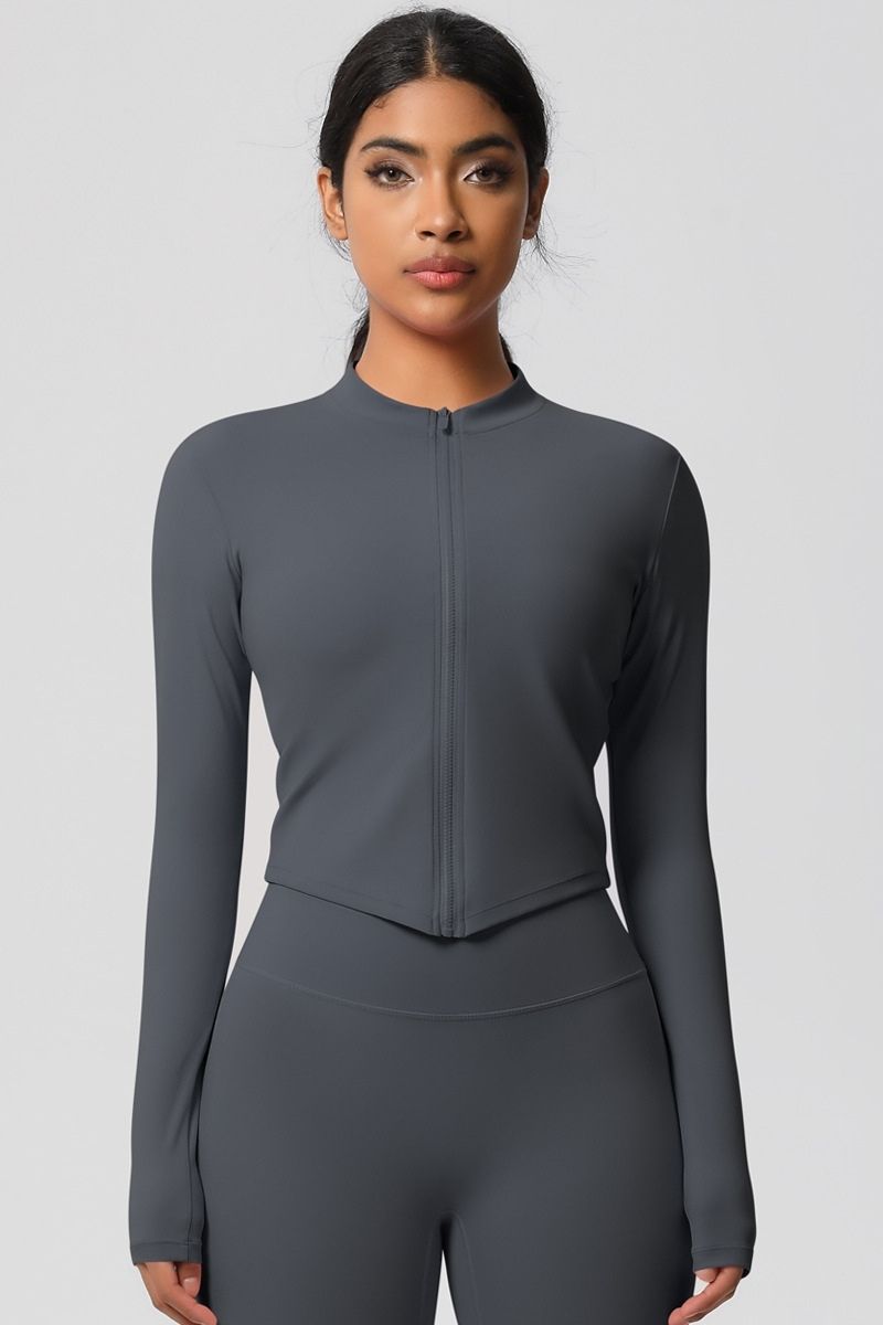 Women's round neck front zipper sports jacket