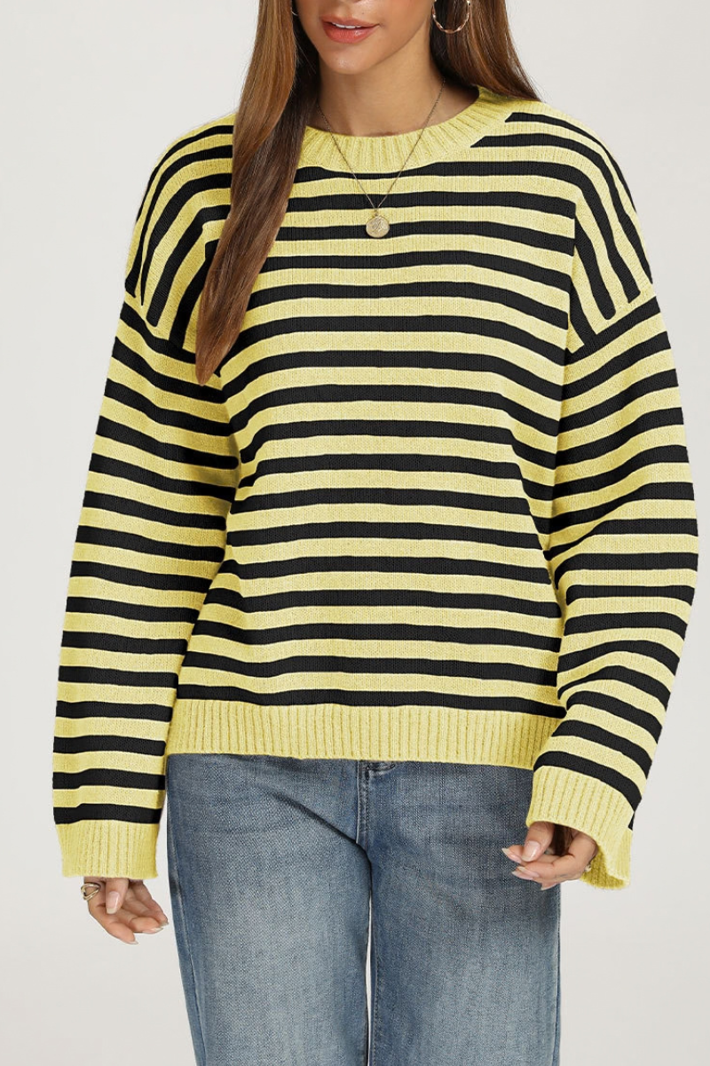 Women's Fall/Winter Knit Striped Knit Color Block Sweater