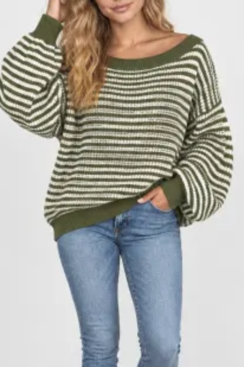 Women's Fall Striped Off Shoulder Long Sleeve Sweater