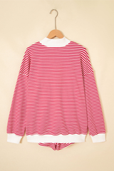 Women's Loungewear Sets:Striped Mock Neck Sweatshirt &Shorts