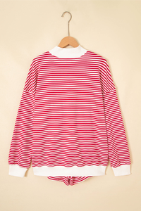 Women's Loungewear Sets:Striped Mock Neck Sweatshirt &Shorts