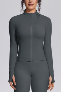 Women's Stand Collar Full Zip Slim Fit Workout Yoga Jacket