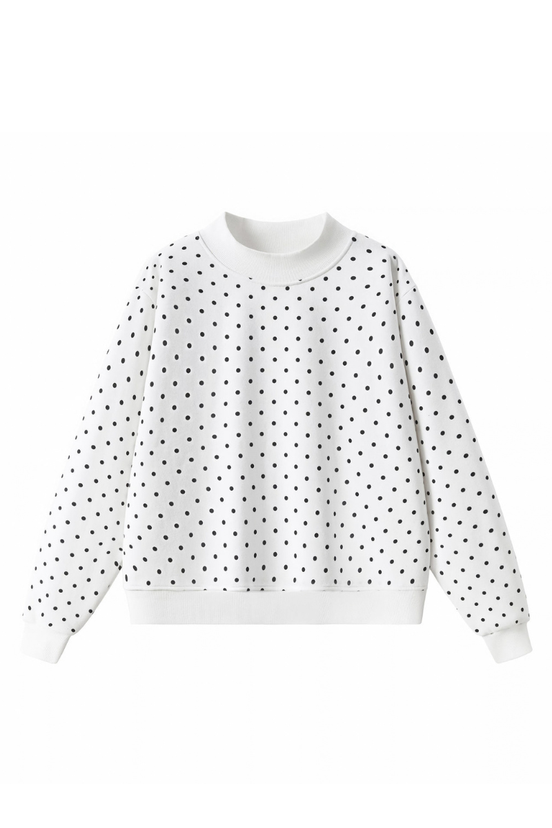 Unisex Fall Cozy Fleece Polka Dot Mockneck Sweatshirt