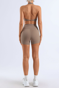Women's Halter Neck Ruched Front Bra & V-Waist Shorts Yoga Set