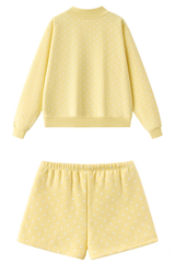 Unisex Fall Fleece Polka Dot Mock Neck And Shorts Outfit Set