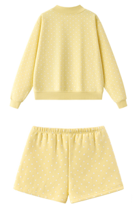 Unisex Fall Fleece Polka Dot Mock Neck And Shorts Outfit Set