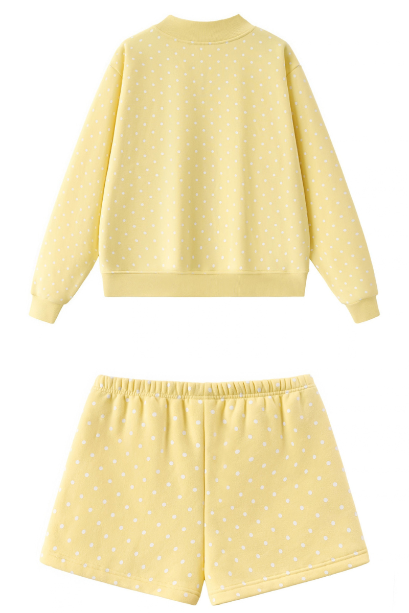 Unisex Fall Fleece Polka Dot Mock Neck And Shorts Outfit Set