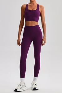 Women's Bare Feel  Cross Back Bra & High Waist Leggings Set