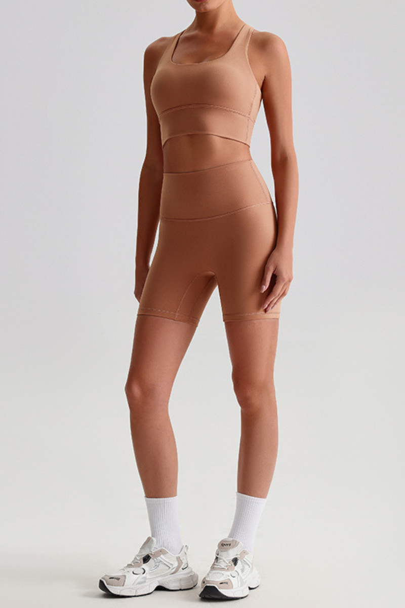 Women's Bare Feel Cross Back Bra &High Waist Shorts Yaga Set