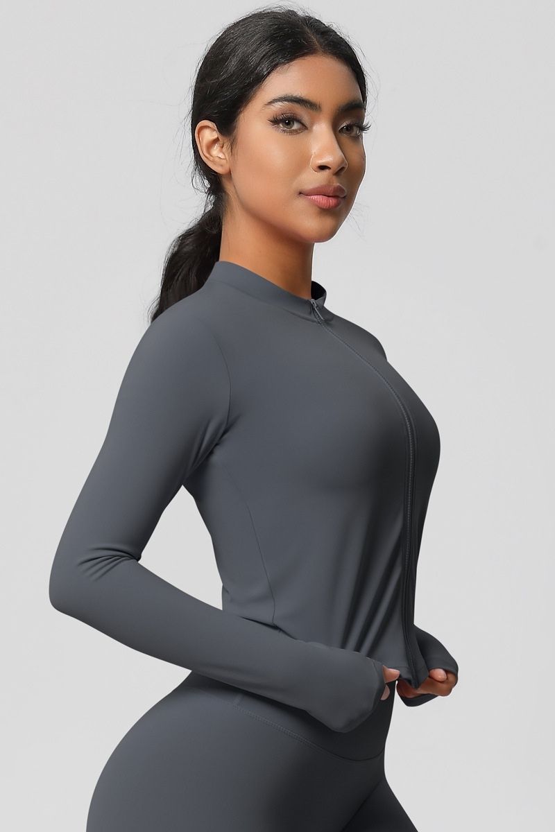 Women's round neck front zipper sports jacket