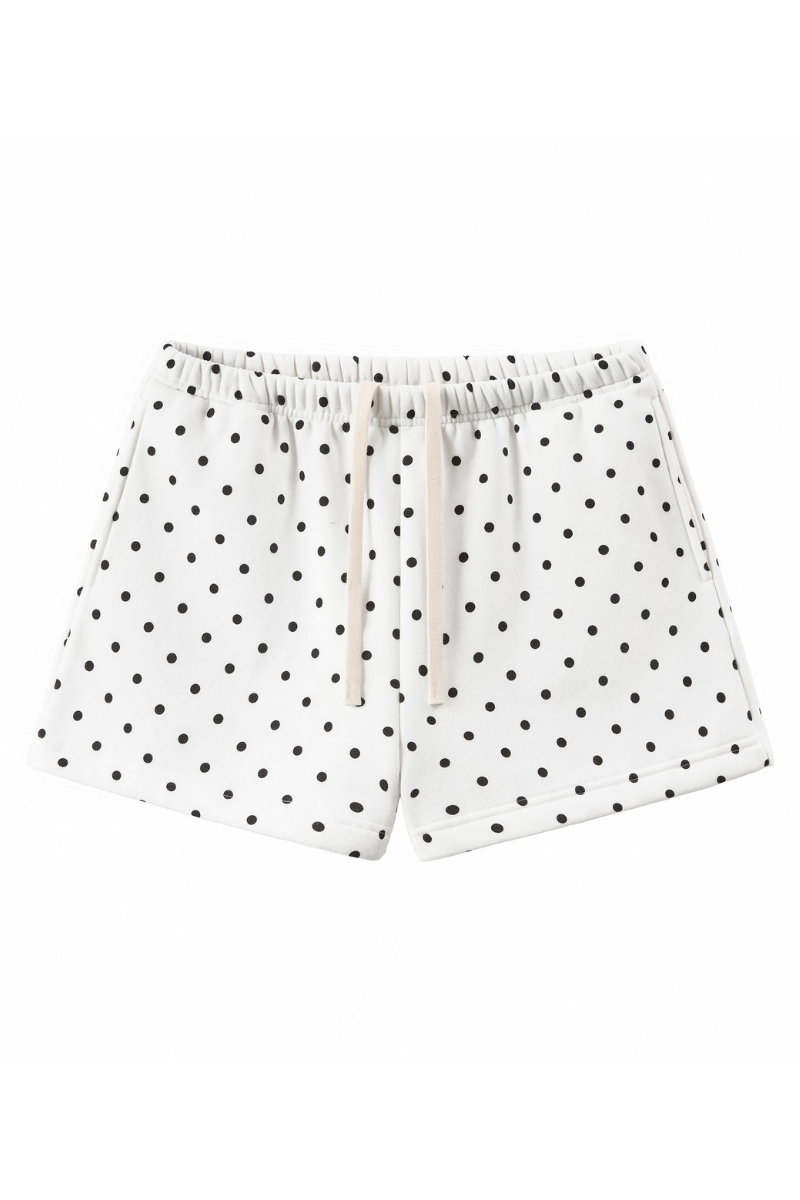 Unisex Fall Polka Dot Elastic Waist Drawstring Casual Shorts