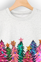 Women's Christmas Colorful Tree Print Crew Neck Sweatshirt