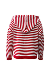 Women's Winter Striped Two-Way Zipper Hooded Knit Cardigan