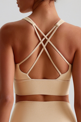 Women Cross Back Naked Feel Sports Bra: Removable Padded Yoga Top + Crisscross Back Design