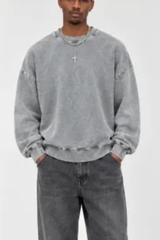 Unisex Fall 100% Cotton Snow Washed Crewneck Sweatshirt