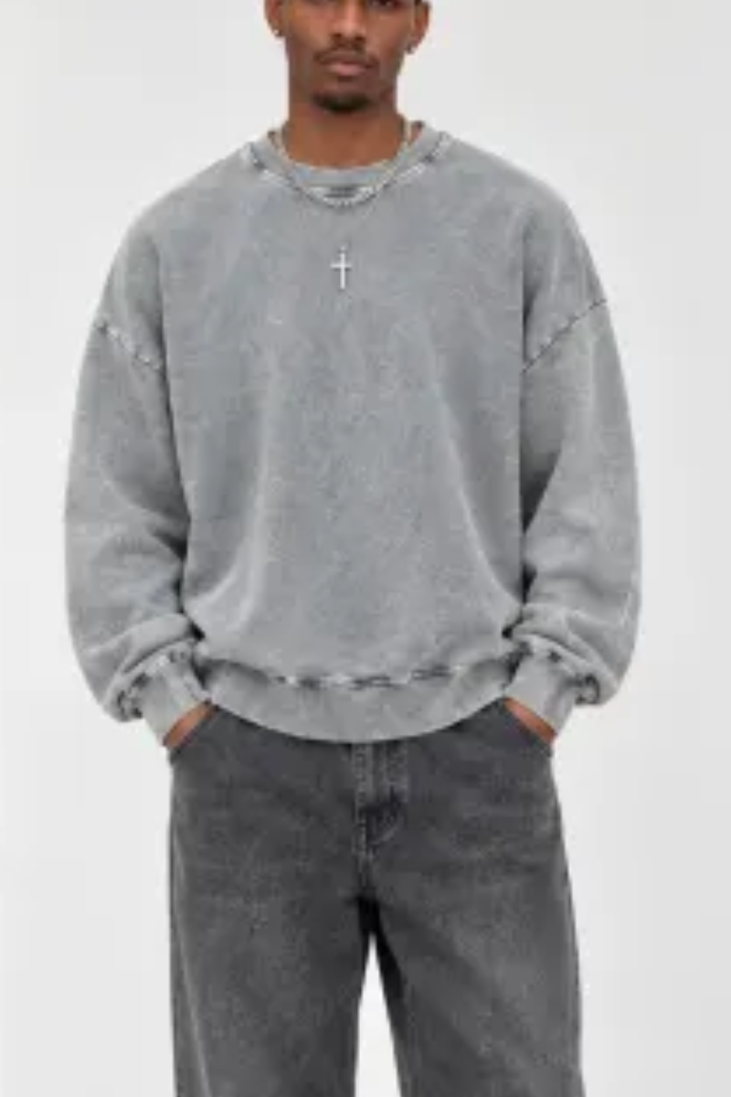 Unisex Fall 100% Cotton Snow Washed Crewneck Sweatshirt