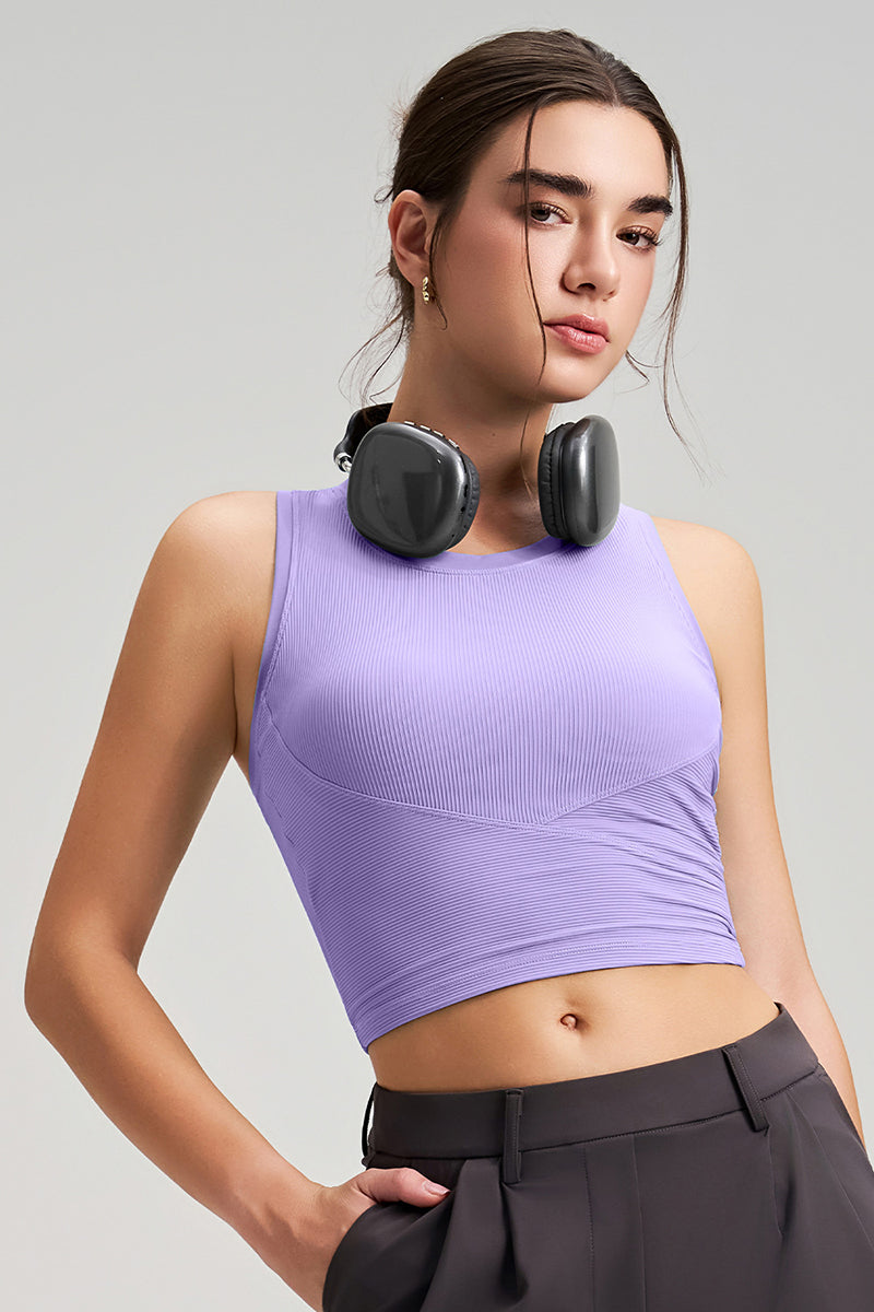 Women Fixed-Cup Quick-Dry Ribbed Workout Sports Bra