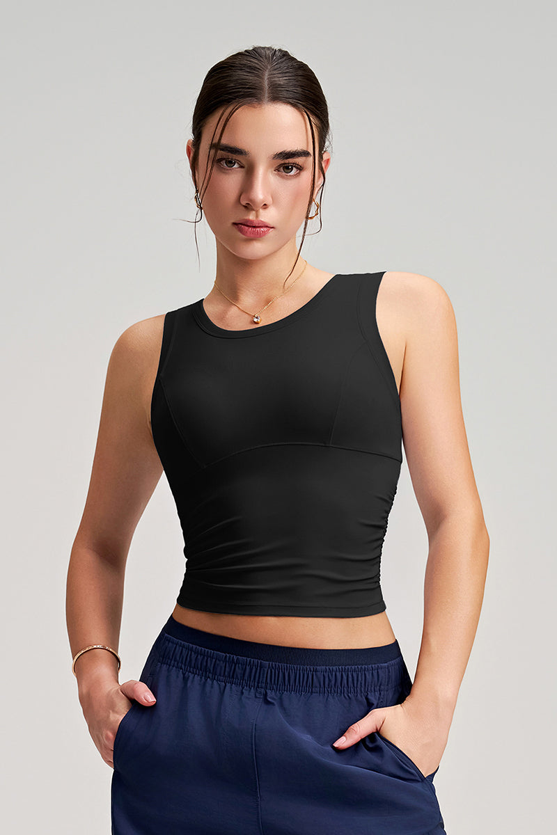 Women Fixed-Cup Ruching Quick-Dry Workout Sports Bra
