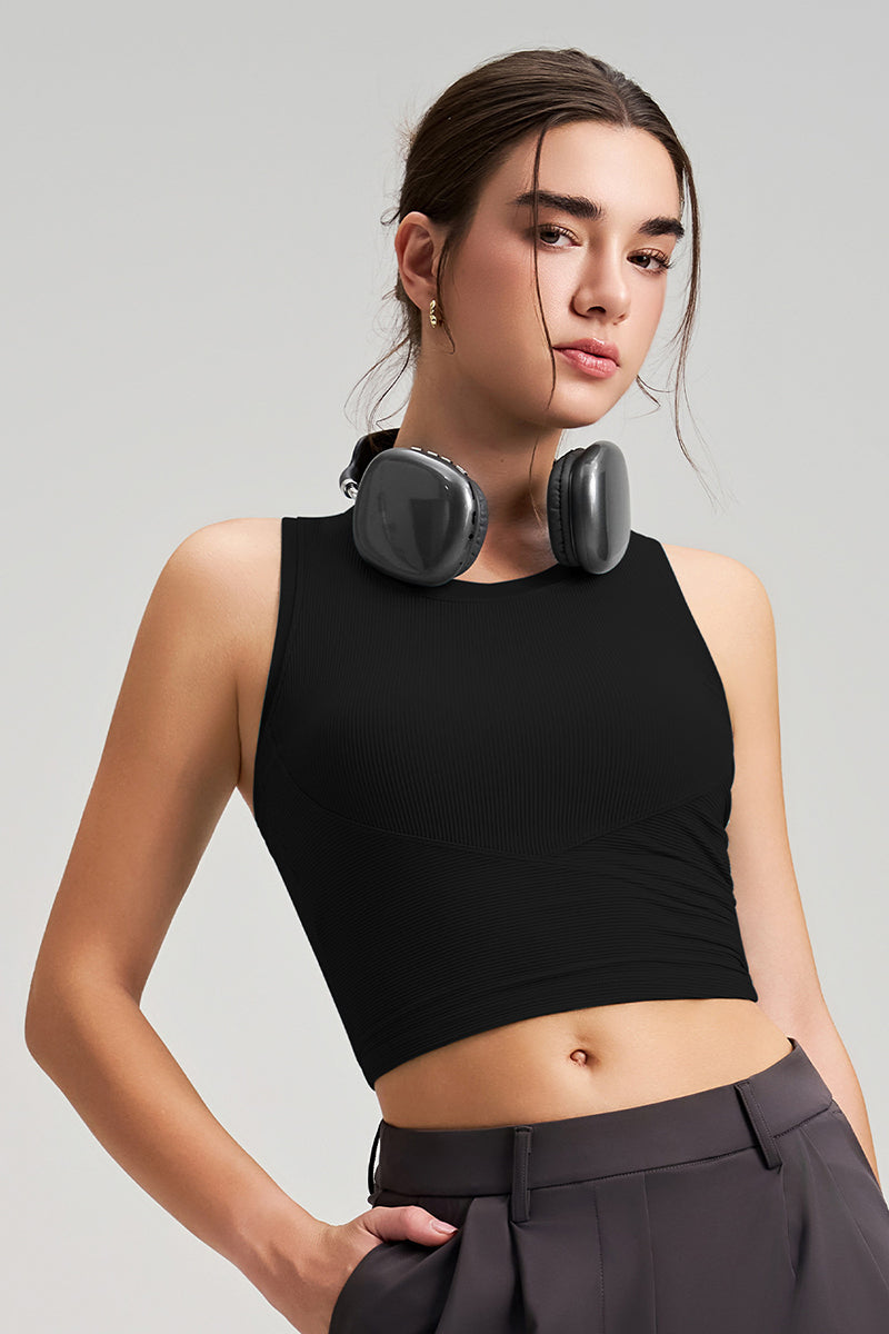Women Fixed-Cup Quick-Dry Ribbed Workout Sports Bra