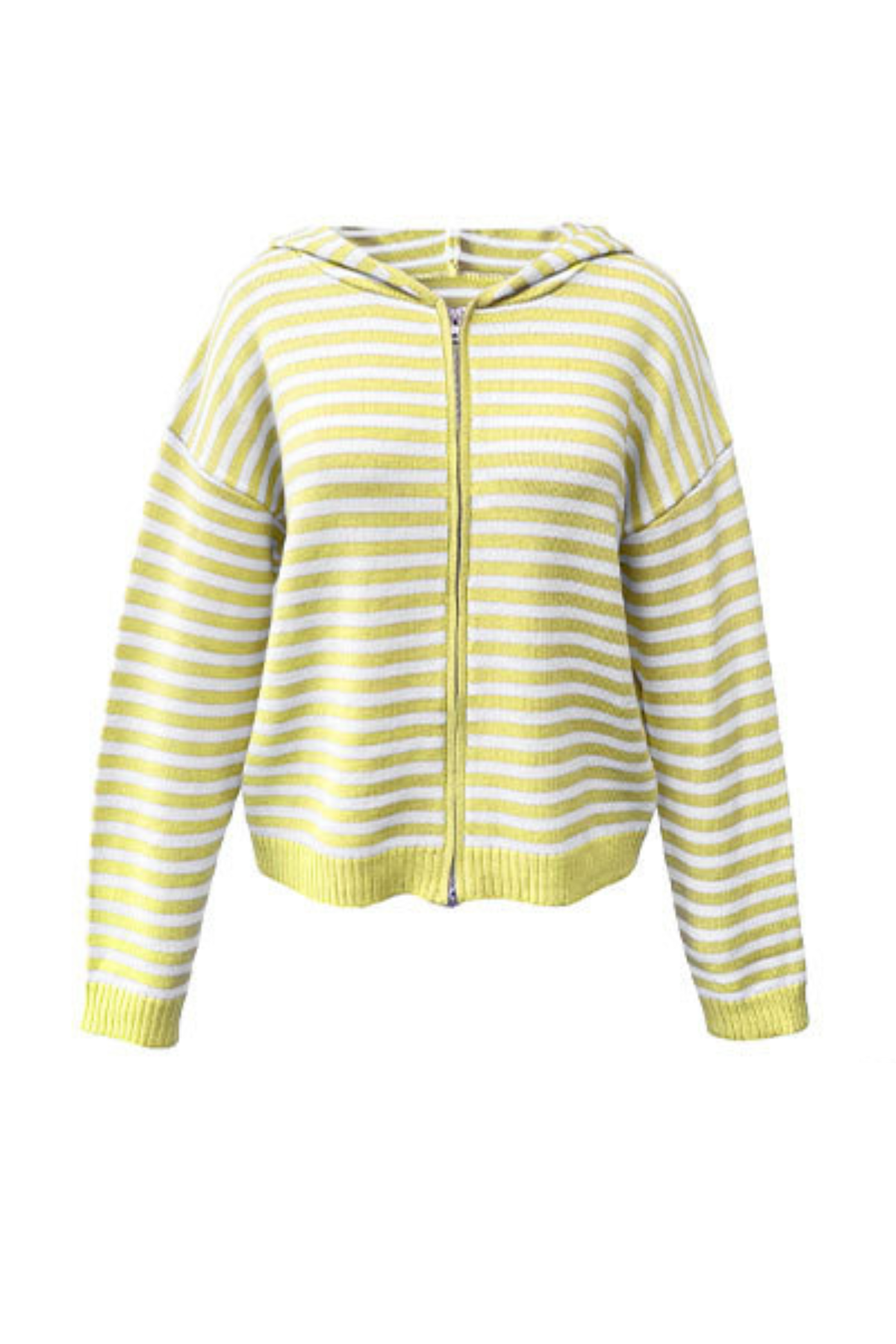 Women's Winter Striped Two-Way Zipper Hooded Knit Cardigan