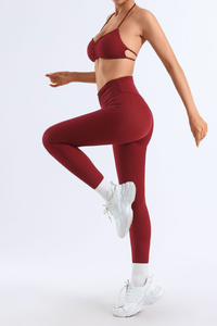 Women's Bare Feel Pleated Halter Backless Bra & Leggings Set