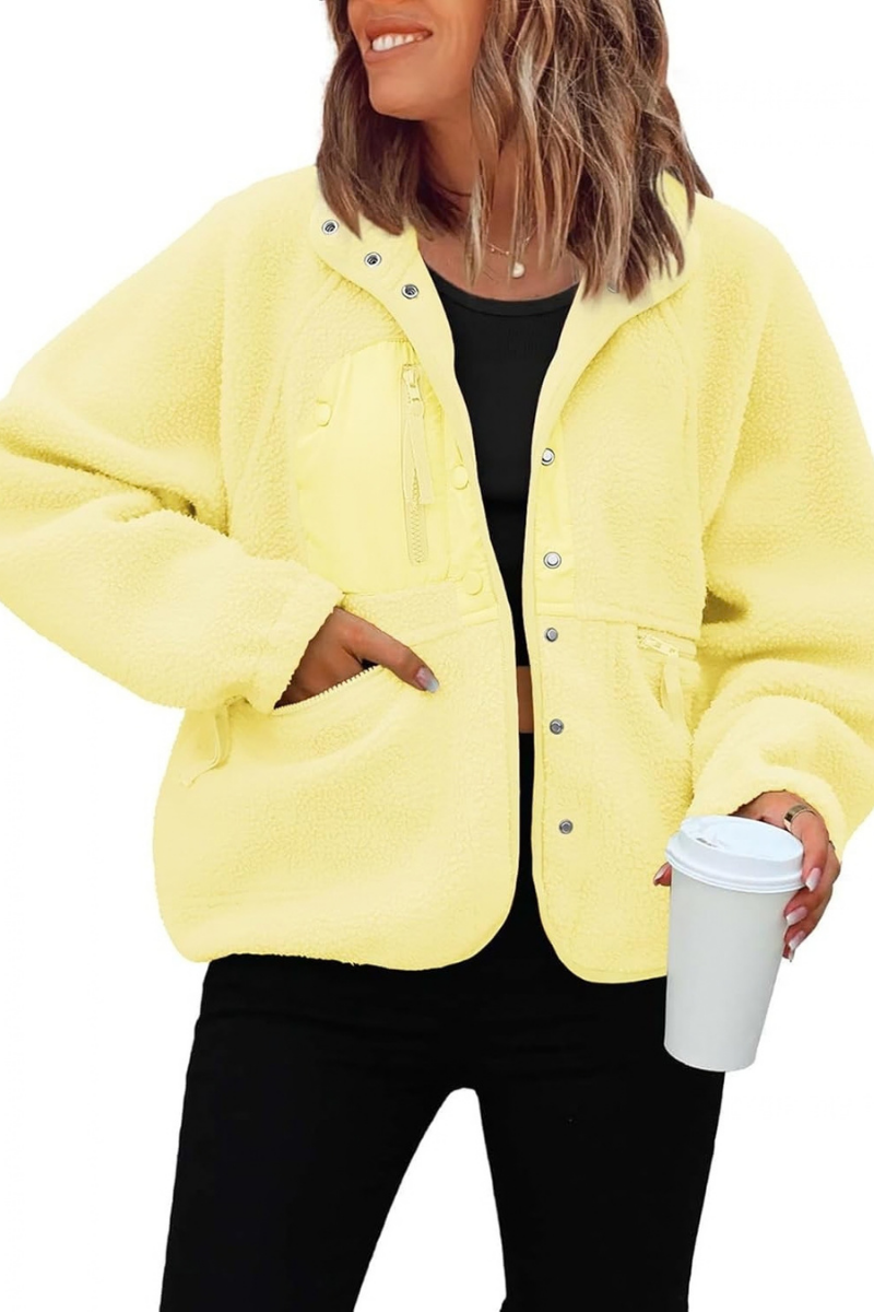 Women's Fall/Winter Patch Pockets Fleece Snap Button Jacket