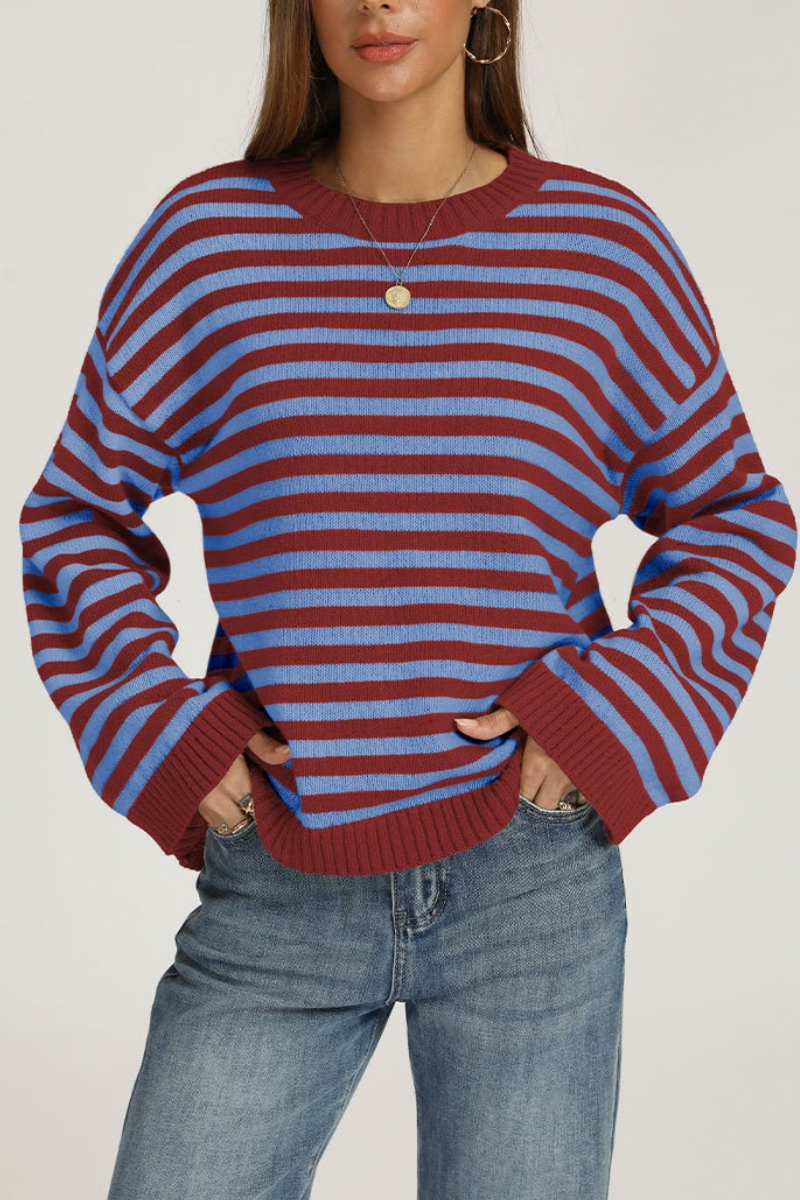 Women's Fall/Winter Knit Striped Knit Color Block Sweater