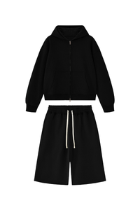 Men's 100% Cotton Loungewear Sets:Hooded Jacket &Mid Shorts