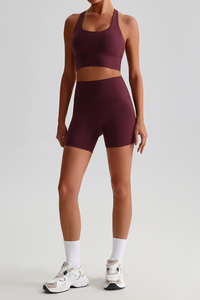 Women's Bare Feel Cross Back Bra &High Waist Shorts Yaga Set