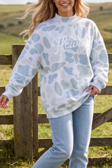 Women's Winter Camo Howdy Letter Mock Neck Sweatshirt